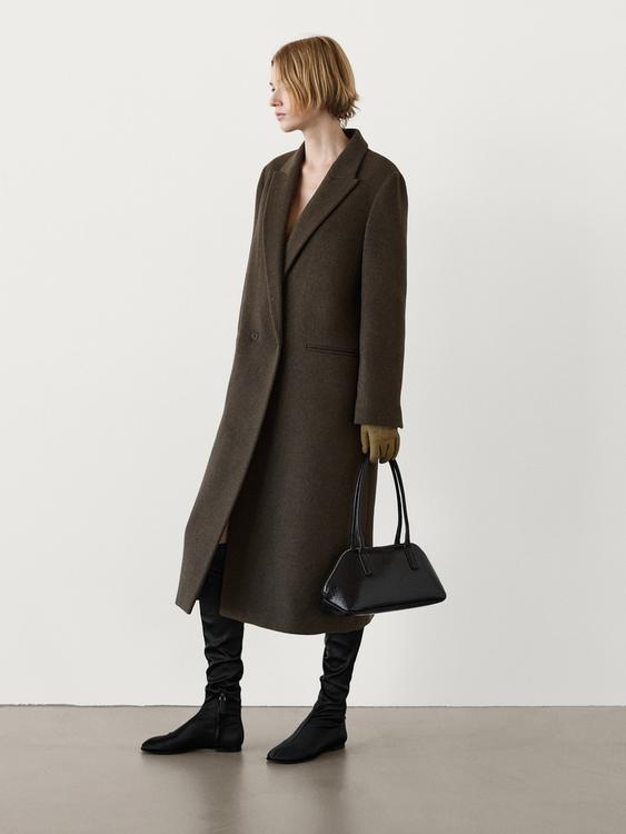 Manteau long en laine mélangée Vert foncé ZARA Canada