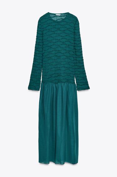 TEXTURED MIDI DRESS - Green by Zara - Image 0