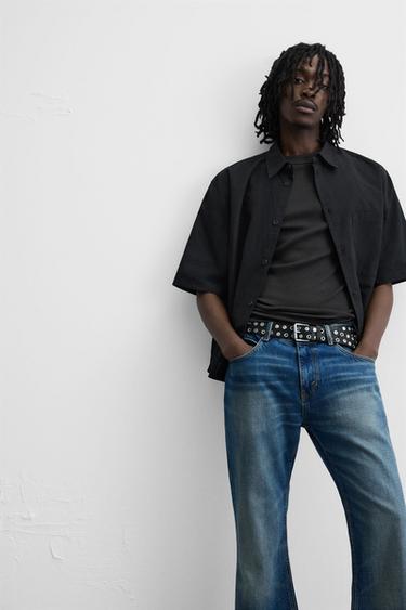 JACQUARD COTTON - LINEN SHIRT - Black by Zara - Image 4