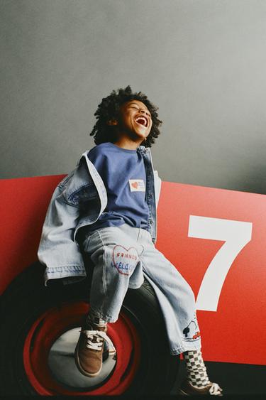 Zara EMBROIDERED HEART DENIM JACKET - Light blue