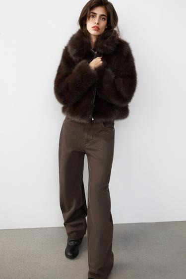 Zara TRF EXTRA WIDE LEG HIGH-WAIST JEANS - Brown