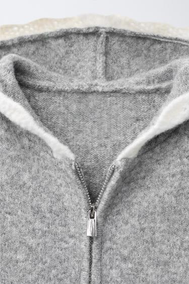 HOODED CARDIGAN WITH CROCHET TRIM - Mid-grey by Zara - Image 2