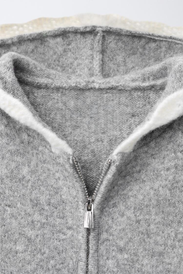 CROCHET TRIM HOODED CARDIGAN