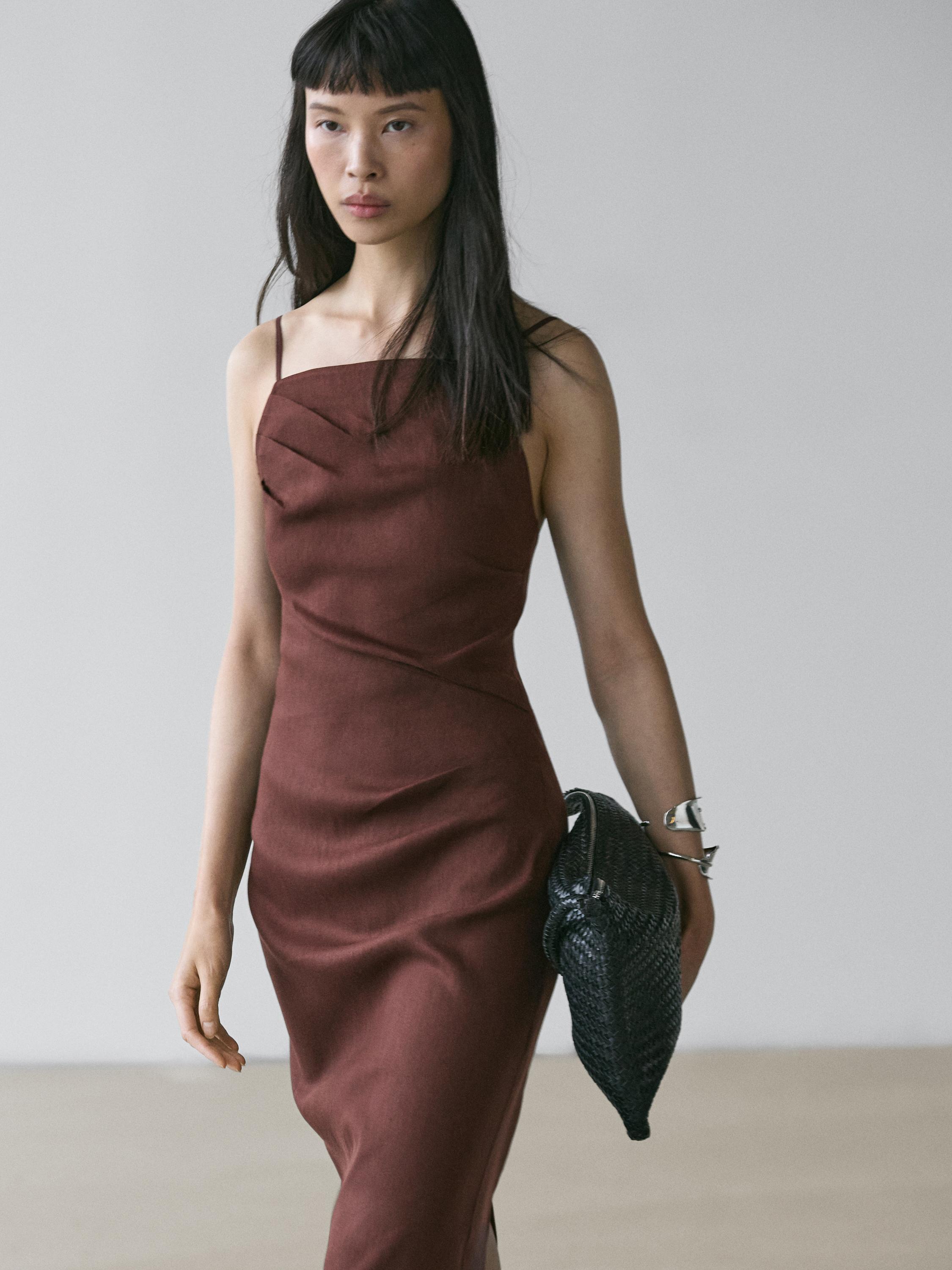 Strappy stretch linen midi dress