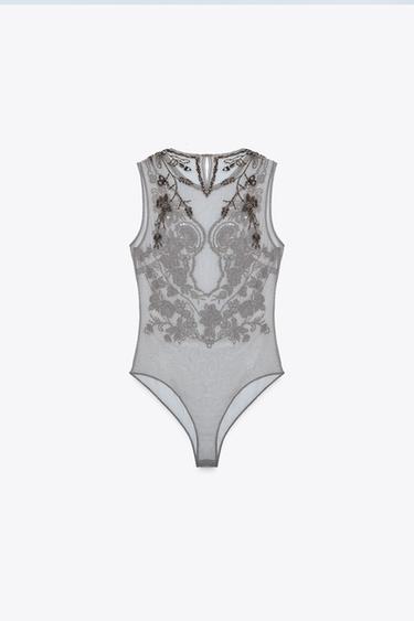 ZW COLLECTION EMBROIDERED BODYSUIT - Silver by Zara - Image 2