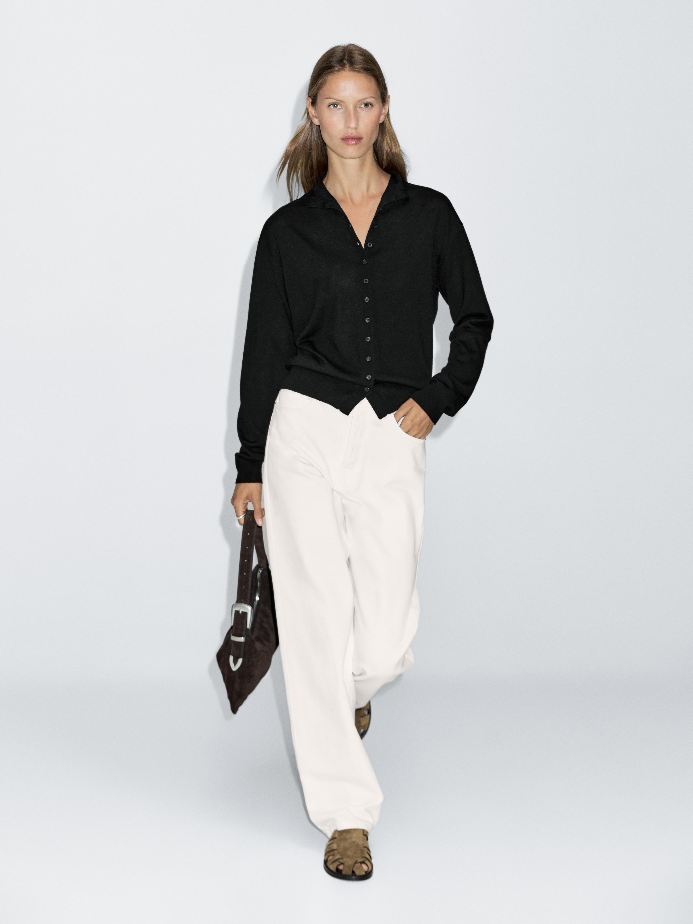 Knit cardigan with mock turtleneck