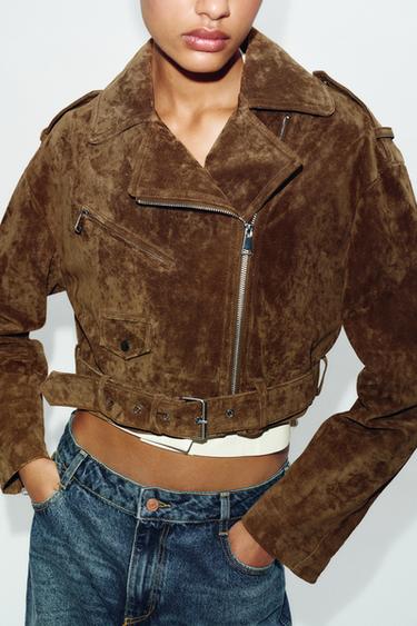 SHORT 100% SUEDE LEATHER JACKET WITH BELT - Tobacco by Zara