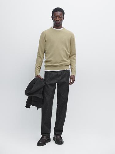 Zara Knit cotton and wool sweater with crew neck - Light green