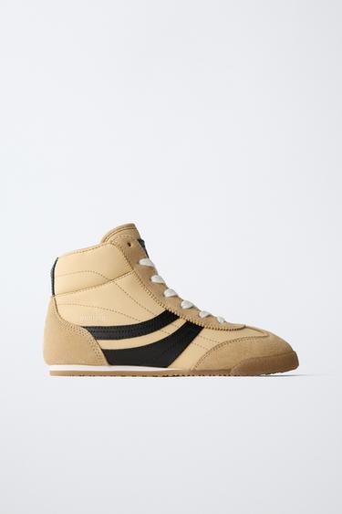 Zara BOXING HIGH-TOP SNEAKERS - Sandy Brown