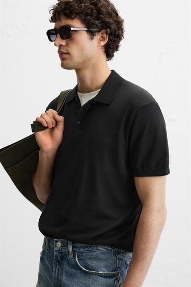 KNIT COTTON - SILK POLO SHIRT - Black by Zara - Image 5