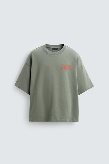 SUDADERA LAVADA TEXTOS ESTAMPADOS - verde lavado de Zara