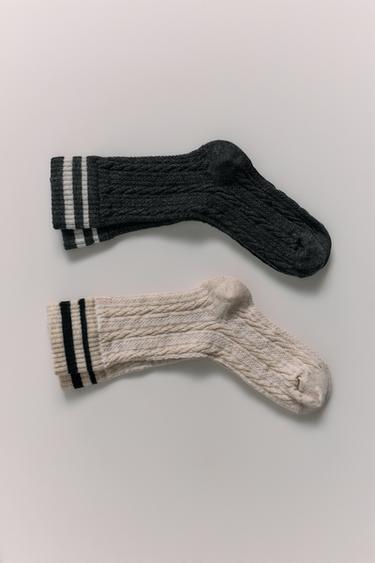 حزمة زوجي جوارب طويلة هيكلية مخطط - رمادي أنثراسايت الخاص بـ Zara