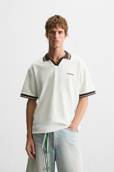 EMBROIDERED SLOGAN JACQUARD POLO SHIRT - White by Zara
