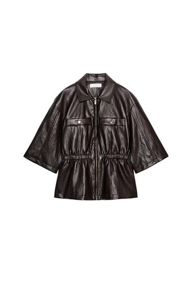 CHAQUETA EFECTO PIEL MANGA CORTA - Marrón de Zara