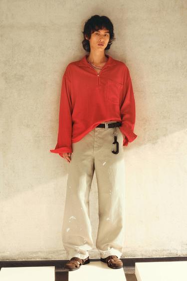 Zara 潑墨直筒休閒長褲 - 米色