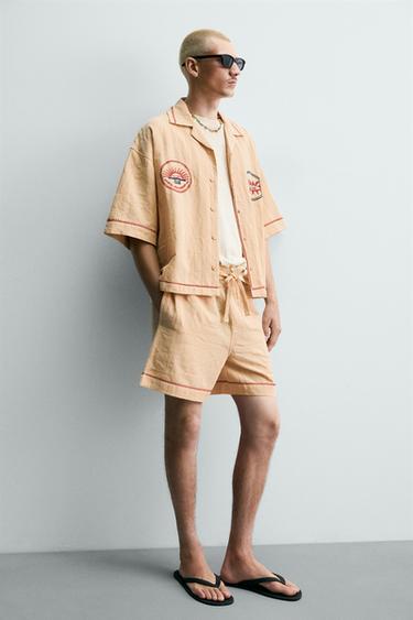 SHORT RELAXED FIT JACQUARD BRODÉ - Sable de Zara - Image 5