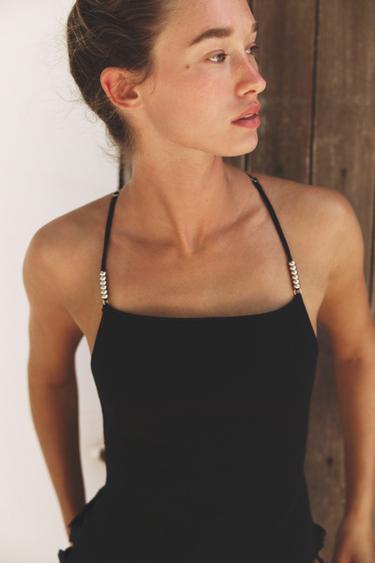 Zara BEADED KNIT TOP - Black