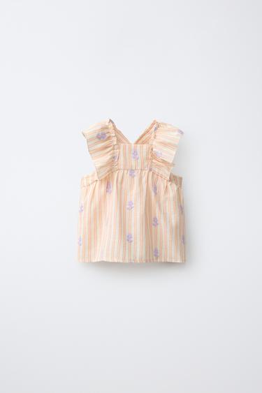 STRIPED AND FLORAL BLOUSE - Tangerine by Zara - Image 0