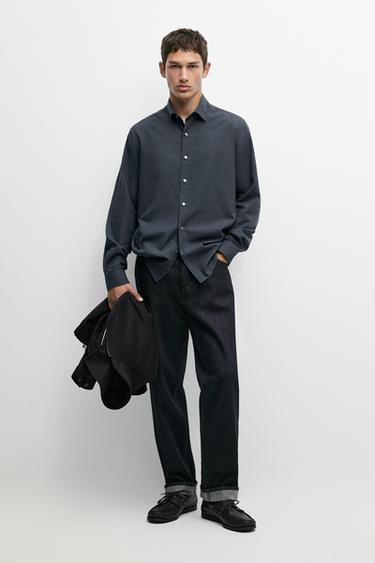 Camisa regular fit twill melange 100% algodón - Marino de Zara - Imagen 0