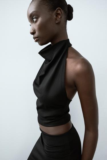 TOP HALTER ELÁSTICO - Negro de Zara
