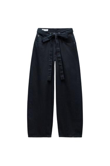 TRF BELTED DENIM PANTS
