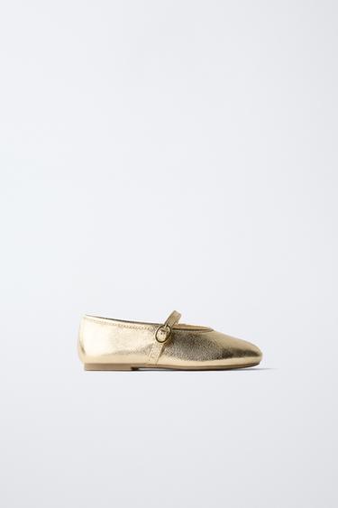 METALLIC BALLET FLATS - Gold by Zara