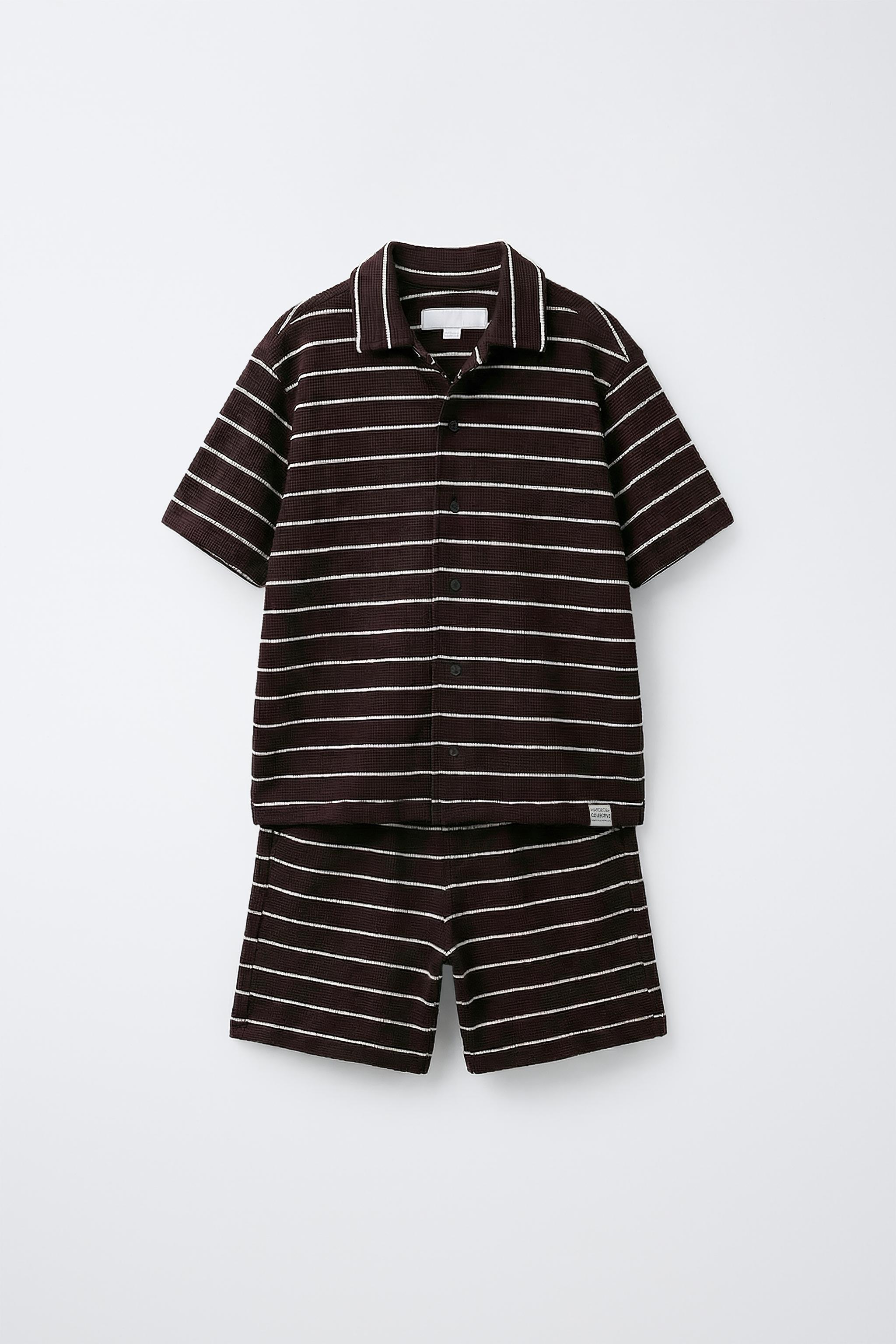 STRIPED WAFFLE SHIRT AND BERMUDA SET