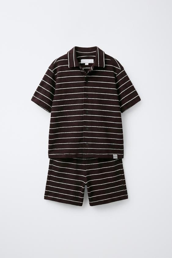 ENSEMBLE GAUFRÉ CHEMISE ET BERMUDA À RAYURES - Marron de Zara - Image 0