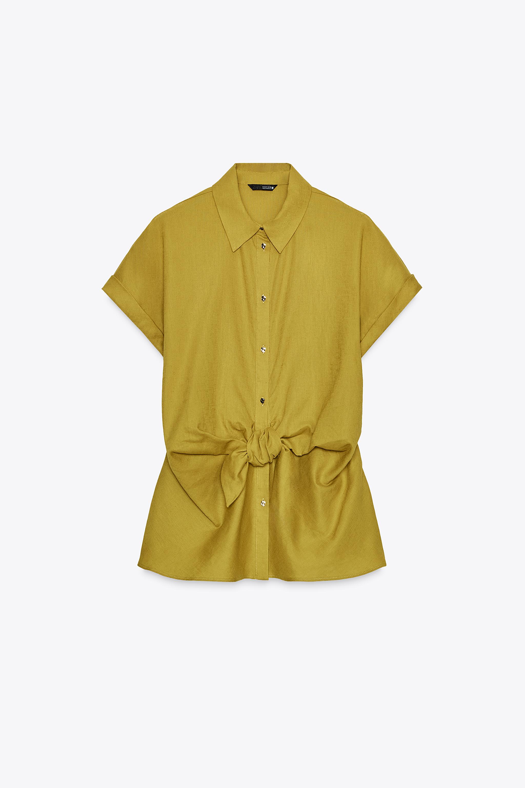 LINEN BLEND KNOT SHIRT - Mustard | ZARA United Kingdom