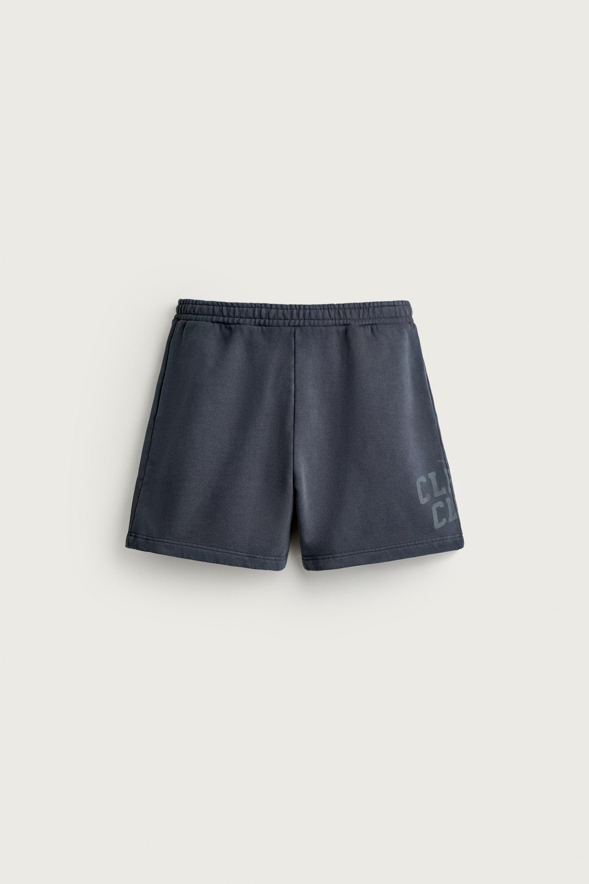 WASHED TEXT PRINT JOGGER SHORTS - Navy blue | ZARA United States