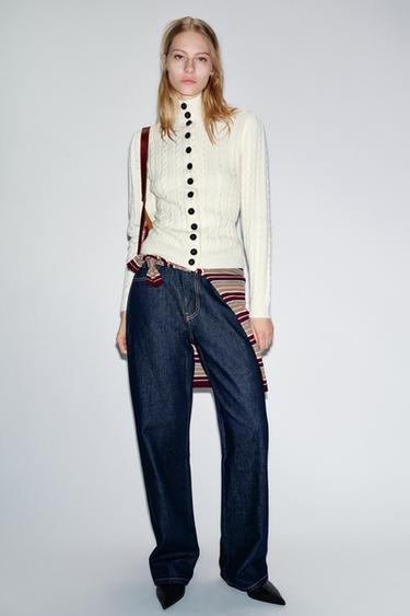 CABLE-KNIT CARDIGAN - Ecru by Zara