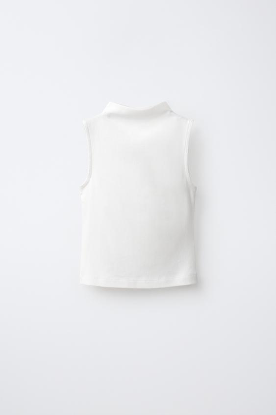 CAMISETA MANGA SISA ALGODÓN E MODAL - Branco de Zara - Imaxe 0