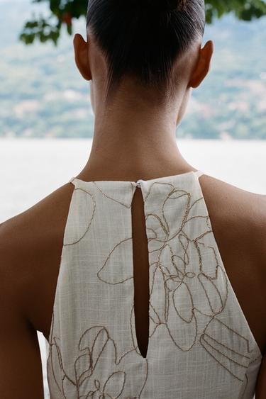 HALTER DRESS WITH FLORAL EMBROIDERY - Golden by Zara - Image 3