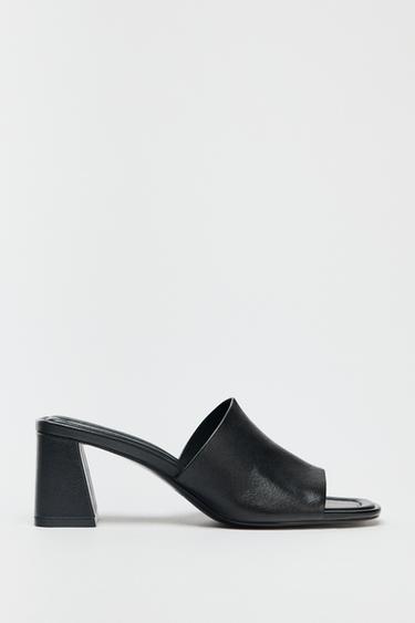 LEATHER BLOCK HEEL MULES - Black by Zara - Image 0