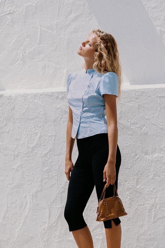 STRIPED BUTTON-UP TOP - Blue/White by Zara - Image 0