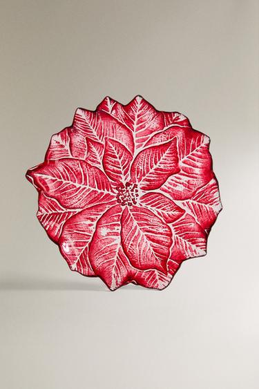 CHRISTMAS FLORAL GLASS DESSERT PLATE - Red by Zara - Image 0