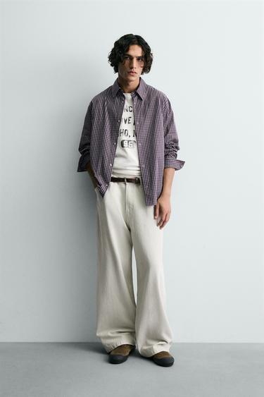 חולצת משבצות RELAXED FIT - בורדו של Zara