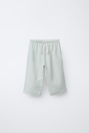 STRIPED TEXTURED TROUSERS - Green / Ecru by Zara - Image 0