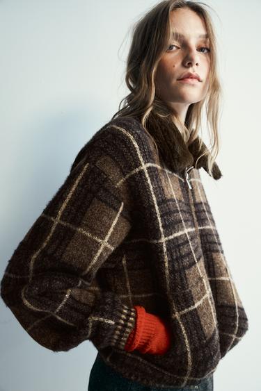 CONTRAST CHECK KNIT BOMBER JACKET - Multicoloured by Zara