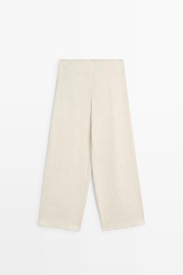 Zara Linen blend barrel fit trousers - Sand - Image 0