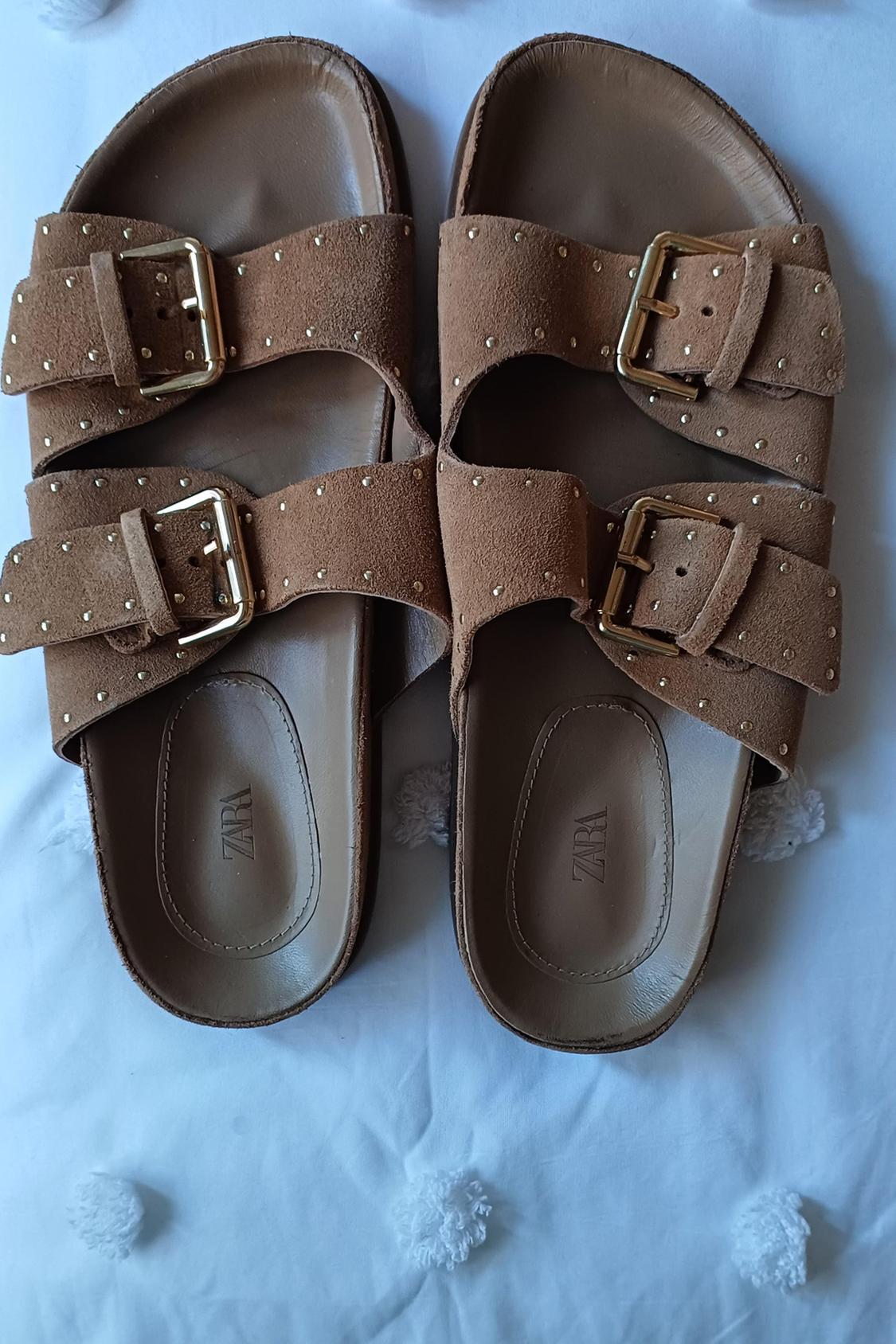 FLAT SPLIT SUEDE SLIDER SANDALS WITH STUDS