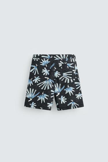 FLORAL PRINT LONG SWIMMING TRUNKS - Navy blue by Zara