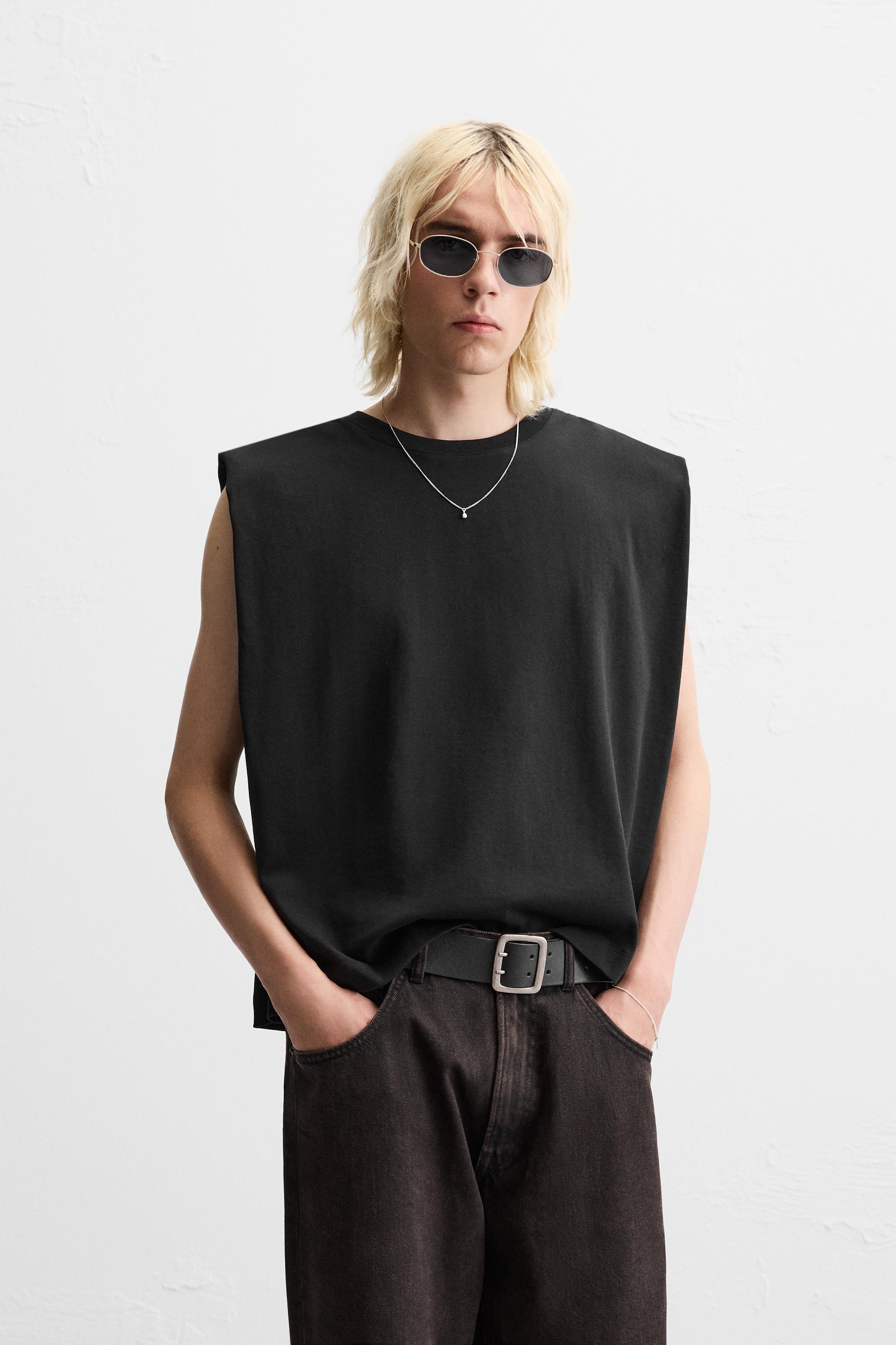 T SHIRT WITH SHOULDER PADS Black ZARA United Kingdom