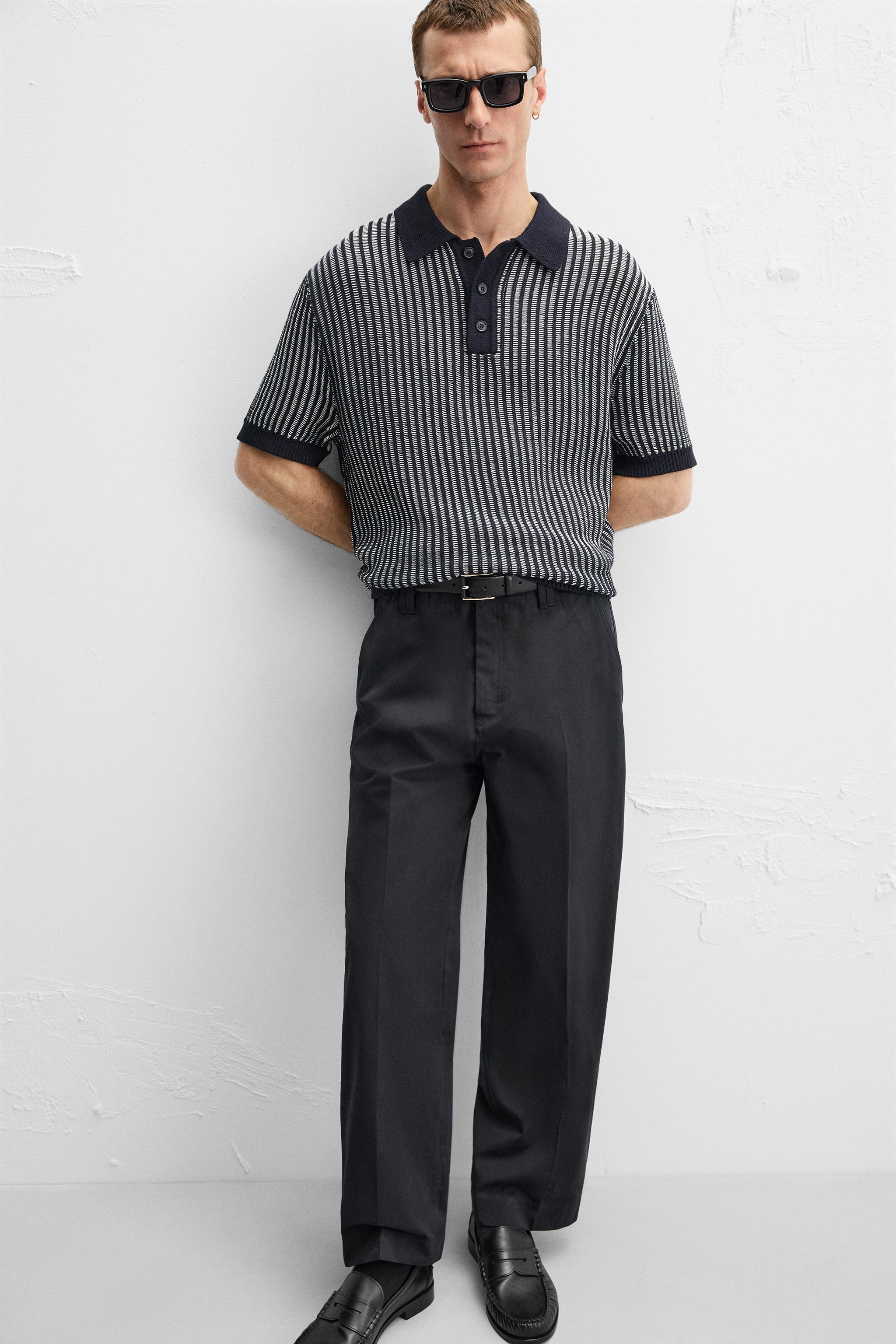 CONTRAST RIBBED KNIT POLO SHIRT - Navy blue | ZARA United States