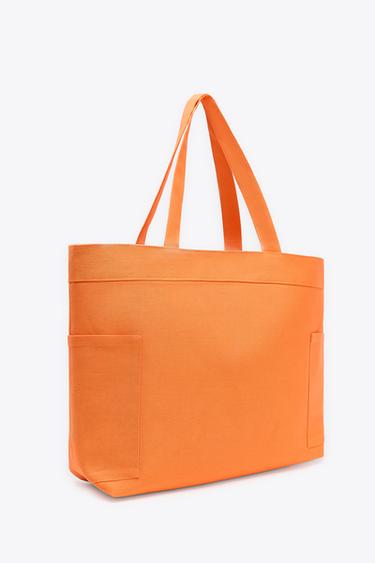 MAXI TWILL TOTE BAG - Orange by Zara - Image 4