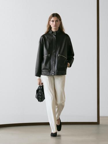 Zara Nappa leather jacket with pocket details - Black - Image 0