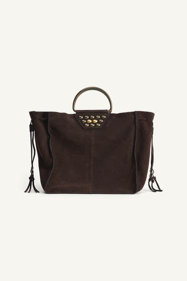 LIMITED EDITION SPLIT SUEDE STUDDED CITY BAG - Brown by Zara - Image 3