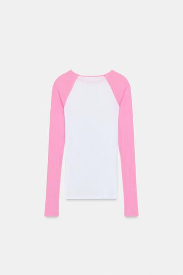 SUPIMA® CONTRAST SLEEVE T-SHIRT - Pink / White by Zara - Image 5