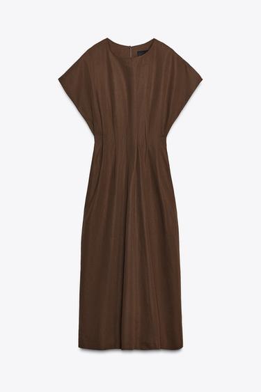 VESTIDO MIDI COM PREGAS ZW COLLECTION - Castanho da Zara