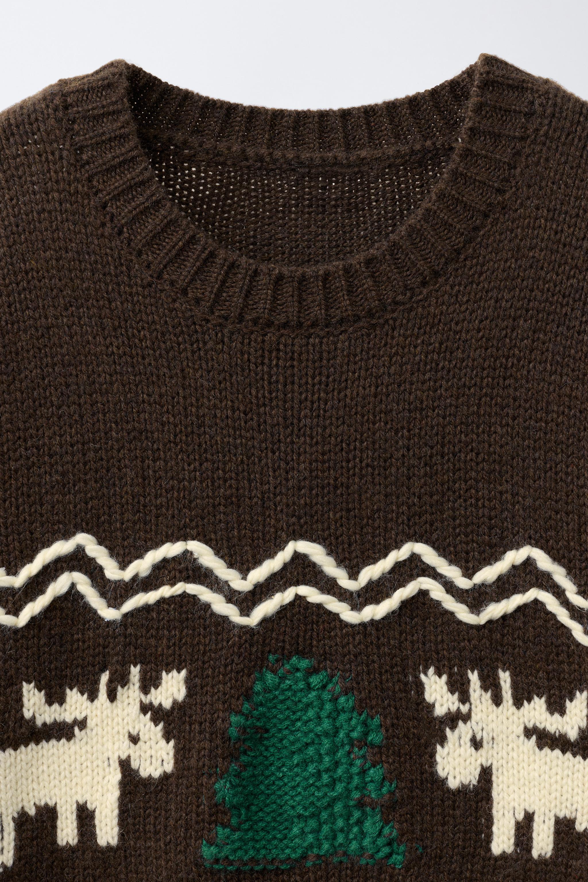 AGES 7-12/ WOOL BLEND KNIT JUMPER WITH EMBROIDERED REINDEER